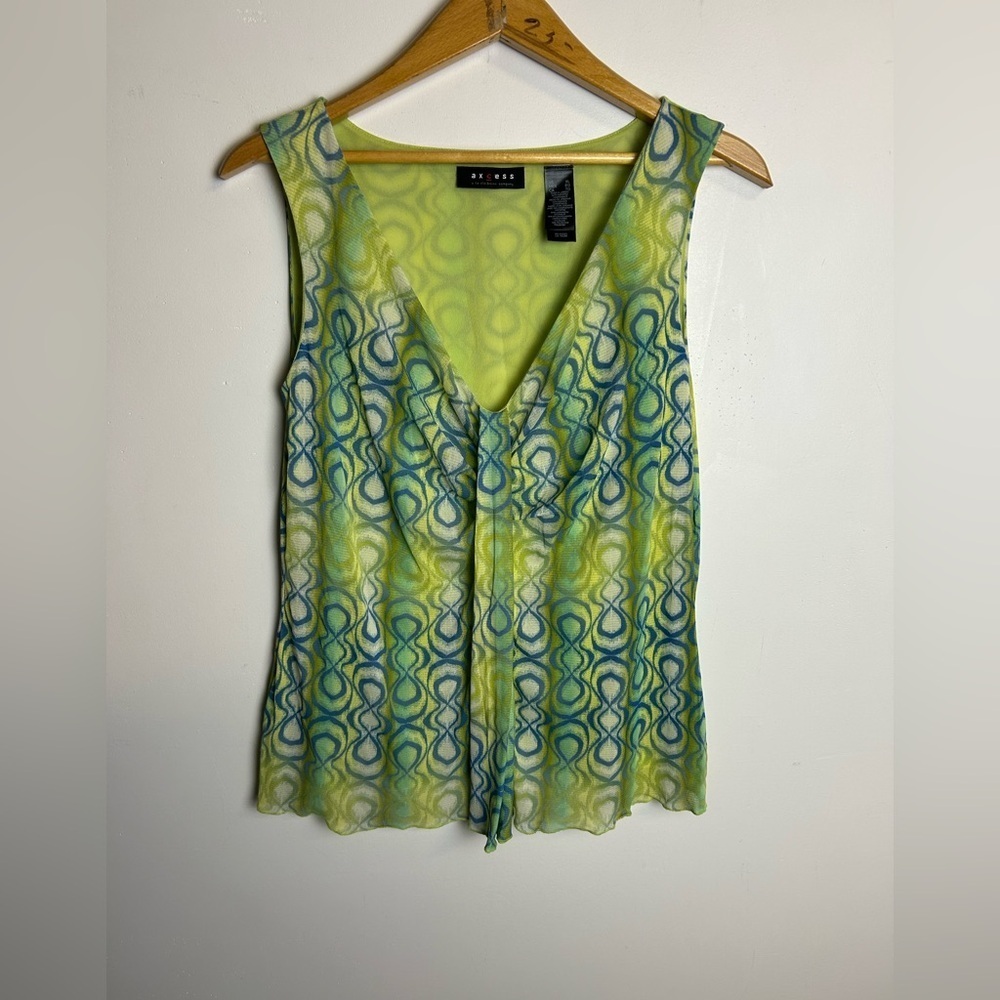 Axcess Liz Claiborne Vintage Y2k Bee Fabric Blouse Size Xl Green Babydoll